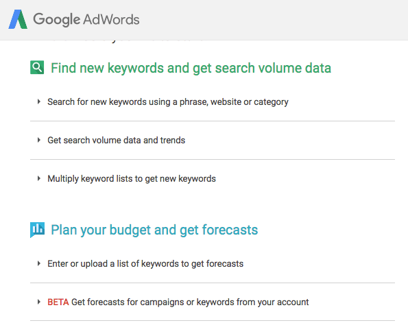 Google adwords關鍵字規劃工具